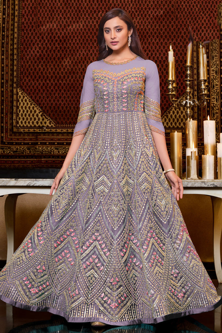 Lavender Color Net Fabric Elegant Function Wear Anarkali Suit