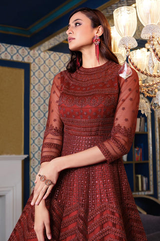 Maroon Color Sangeet Wear Elegant Embroidered Gown Style Anarkali Suit In Net Fabric