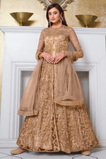 Load image into Gallery viewer, Sangeet Wear Chikoo Color Elegant Embroidered Gown Style Anarkali Suit In Net Fabric