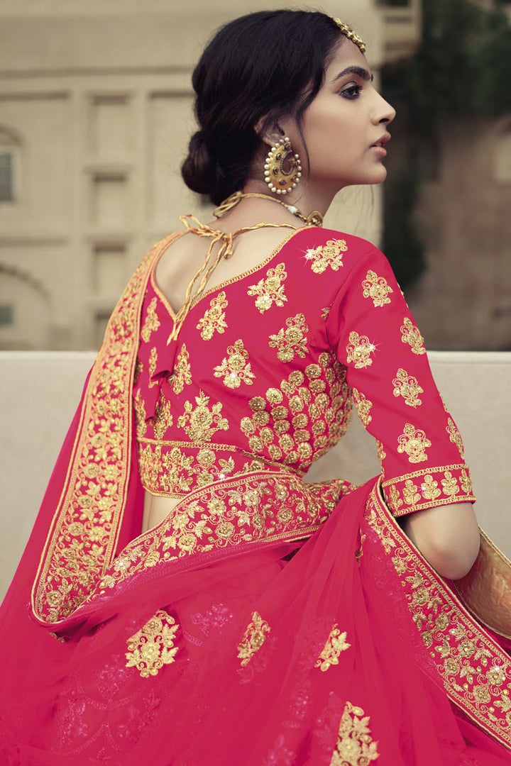 Gorgeous Rani Embroidered Wedding Wear Lehenga Choli In Satin Fabric