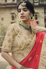 Load image into Gallery viewer, Beige Satin Fabric Attractive Embroidered Wedding Wear Lehenga Choli
