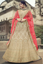 Load image into Gallery viewer, Beige Satin Fabric Attractive Embroidered Wedding Wear Lehenga Choli
