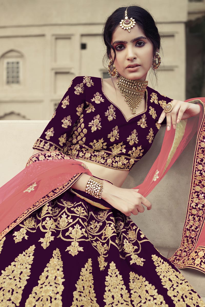 Heavy Embroidered Designer Lehenga Choli In Wine Color