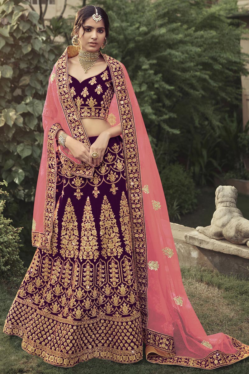 Heavy Embroidered Designer Lehenga Choli In Wine Color