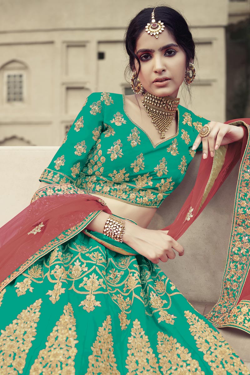 Pretty Green Color Wedding Lehenga With Stylish Blouse