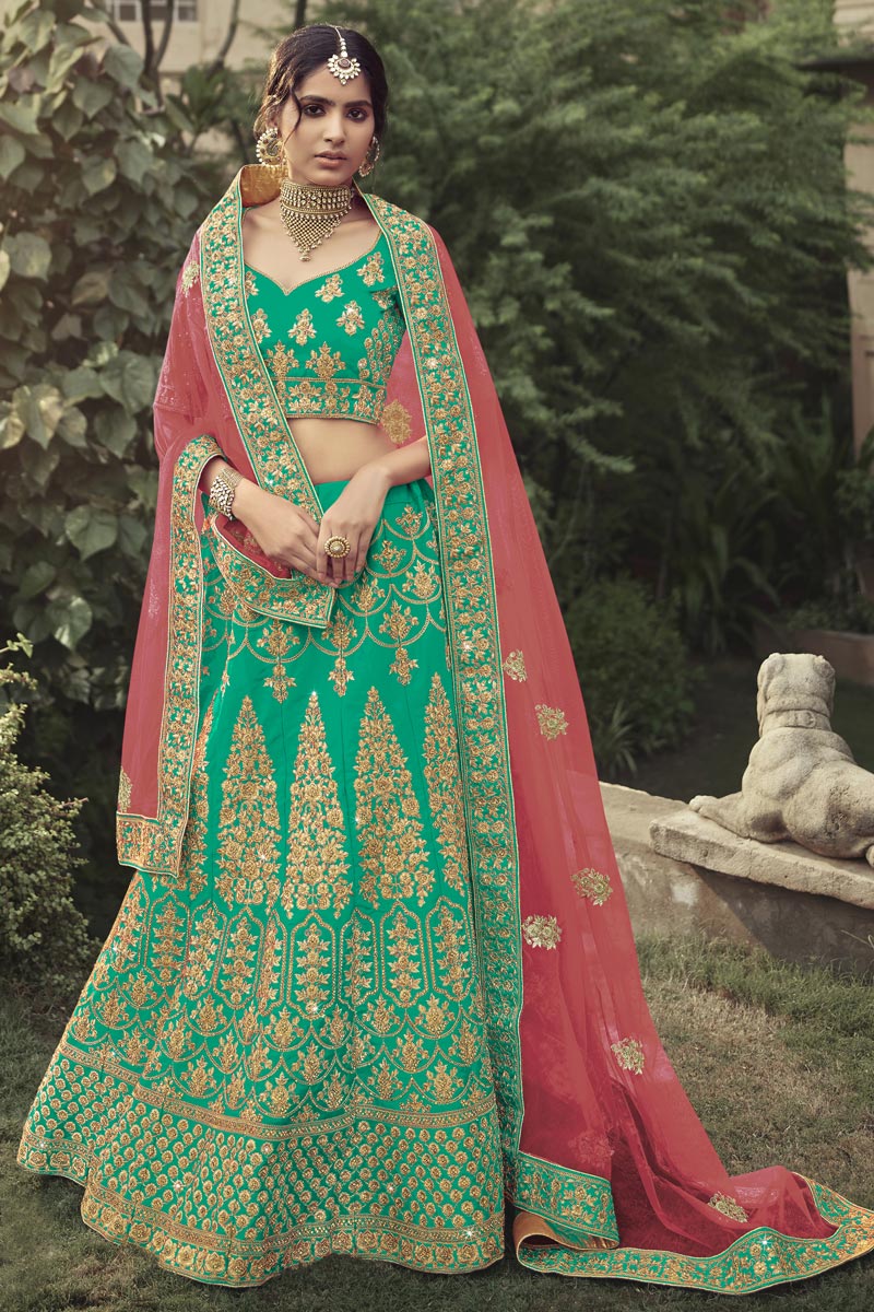 Pretty Green Color Wedding Lehenga With Stylish Blouse