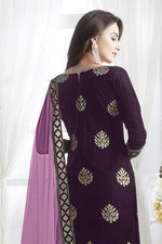 Load image into Gallery viewer, Velvet Fabric Festive Wear Designer Wine Color Straight Cut Suit
