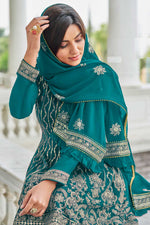 Load image into Gallery viewer, Sangeet Wear Teal Color Fabulous Palazzo Suit In Georgette Fabric
