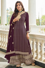 Load image into Gallery viewer, Georgette Fabric Purple Color Sangeet Wear Elegant Palazzo Suit
