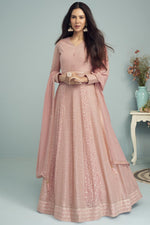Load image into Gallery viewer, Peach Color Embroidered Alluring Sonam Bajwa Georgette Anarkali Suit
