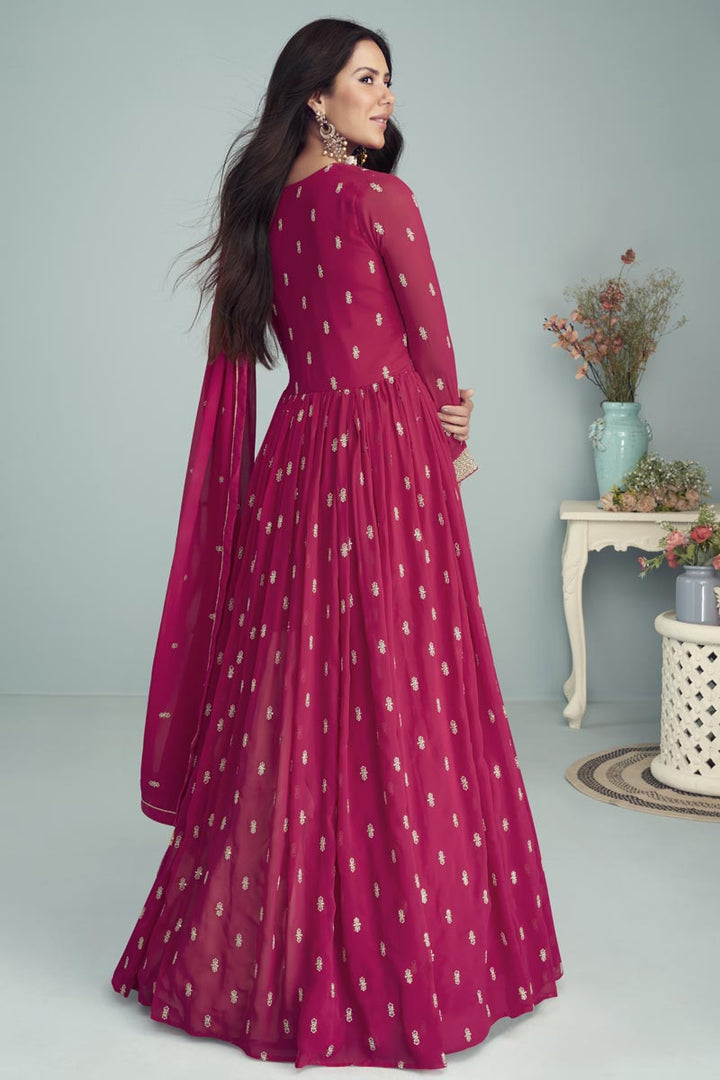 Rani Color Embroidered Aristocratic Sonam Bajwa Georgette Anarkali Suit