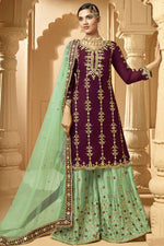 Load image into Gallery viewer, Georgette Fabric Splendid Embroidered Palazzo Suit In Wine Color
