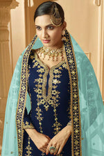 Load image into Gallery viewer, Navy Blue Color Inventive Embroidered Palazzo Suit In Georgette Fabric
