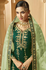 Load image into Gallery viewer, Georgette Fabric Green Color Spectacular Embroidered Palazzo Suit
