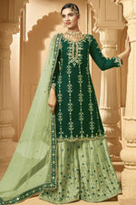 Load image into Gallery viewer, Georgette Fabric Green Color Spectacular Embroidered Palazzo Suit

