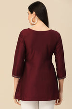 Load image into Gallery viewer, Maroon Color Embroidered Readymade Short Kurti