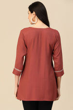 Load image into Gallery viewer, Rust Color Embroidered Rayon Readymade Short Kurti