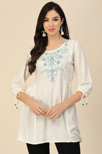 Load image into Gallery viewer, White Color Embroidered Rayon Readymade Short Kurti