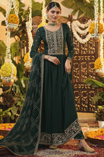 Load image into Gallery viewer, Georgette Fabric Dark Green Color Party Wear EmbroideDark Green Anarkali Dresses
