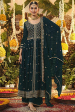 Load image into Gallery viewer, Party Wear Georgette Fabric Teal Color EmbroideTeal Anarkali Dresses
