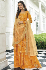Load image into Gallery viewer, Precious Mustard Color Georgette Fabric Printed Sharara Suit
