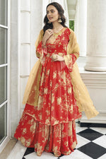 Load image into Gallery viewer, Imposing Georgette Fabric Red Color Printed Sharara Suit
