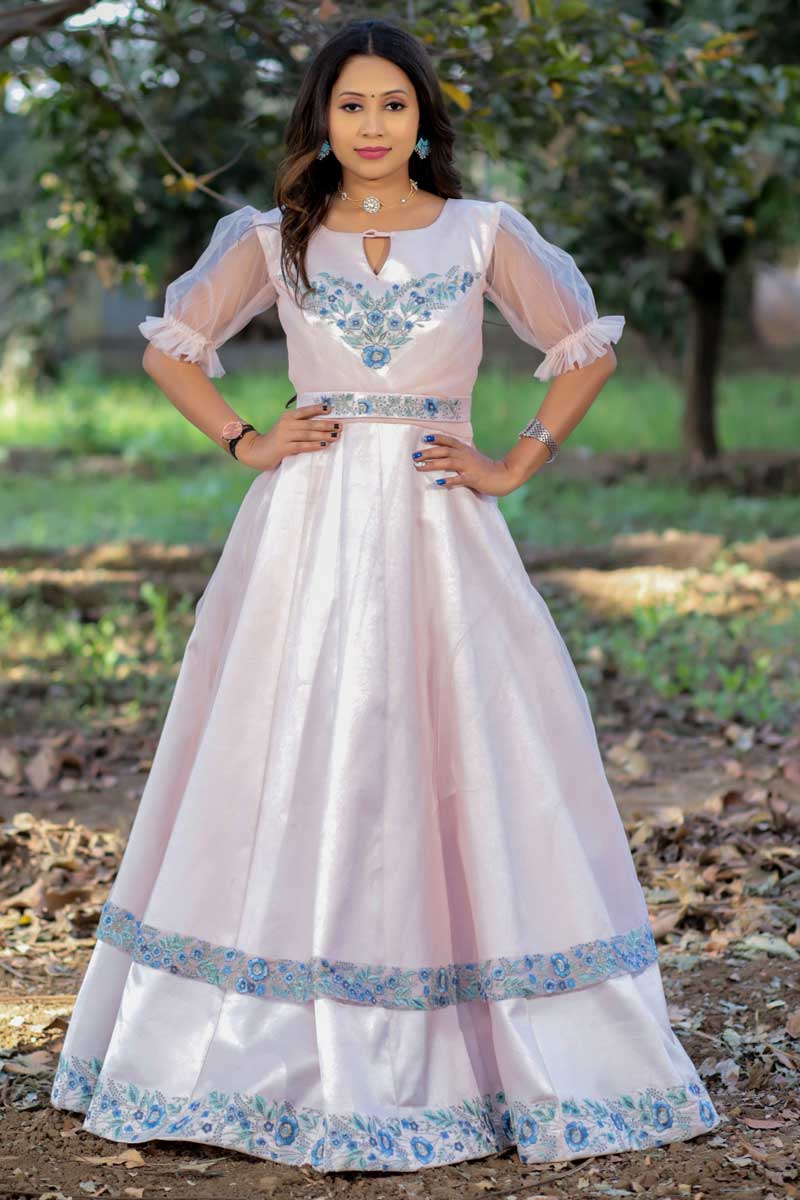 Net Fabric Pink Color Function Wear Stylish Gown