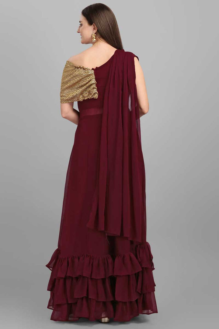 Maroon Color Georgette Fabric Admirable Gown In Function Wear