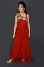 Load image into Gallery viewer, Party Style Designer Fancy Fabric Red Ethnic Gown For Girls
